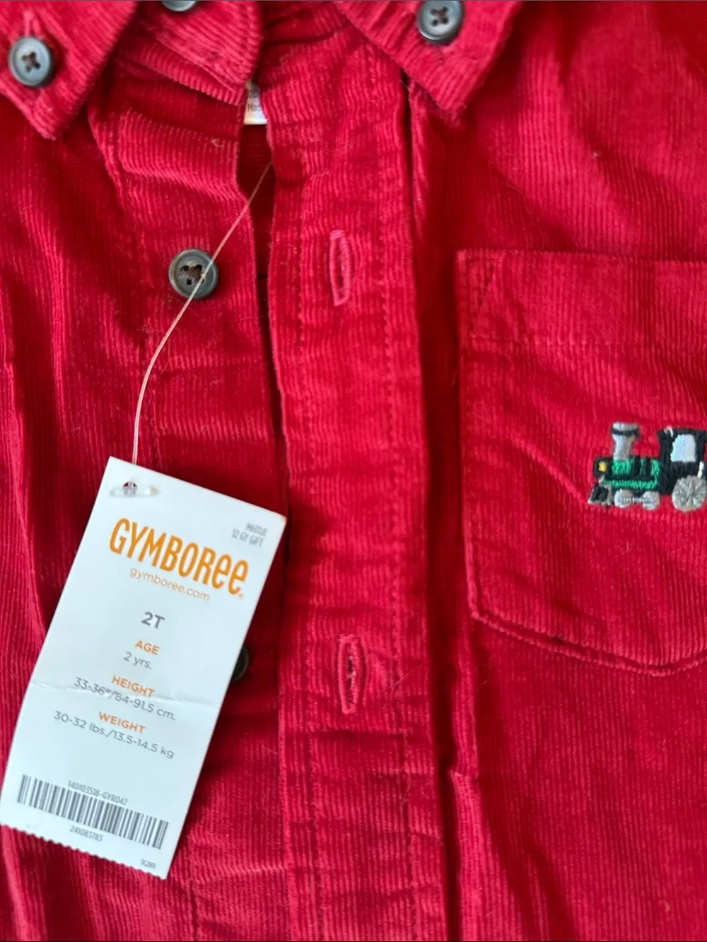 Gymboree Red Corduroy Button-Down Shirt with Train Pocket Embroidery